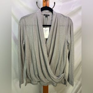 NWT Stella & Dot Faux Wrap Cross Over Top - Linen Blend, High Low, Gray, Size S